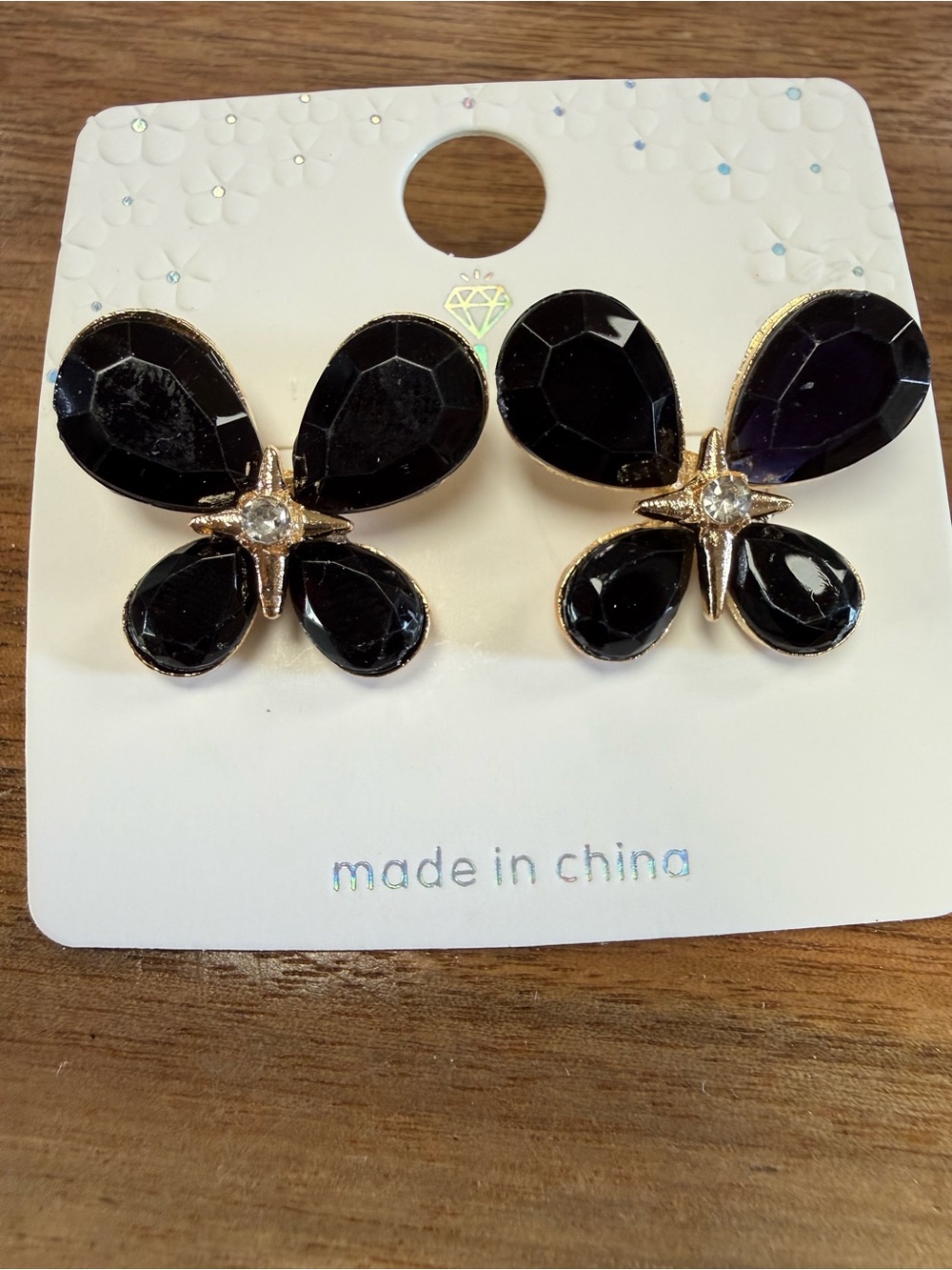 Black Crystal Butterfly Stud Earrings - Unbranded